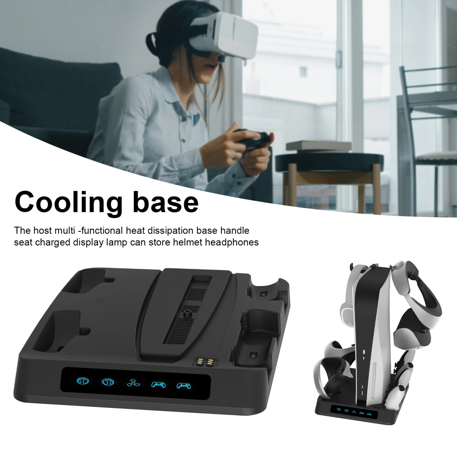 Multi-functional Controller Charging Dock Heat Dissipation LED VR Headset Glasses Headphone Display Stand for PS VR2 for PS5 Controller