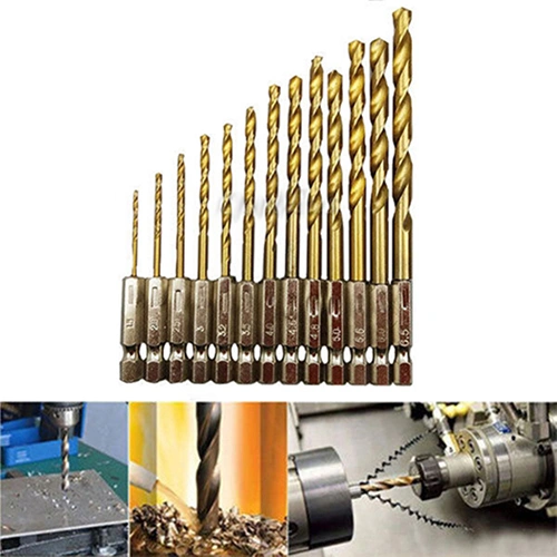 13Pcs Titanium Coated HSS High Speed Steel Quick Change Hex Shank Drill Bit Set