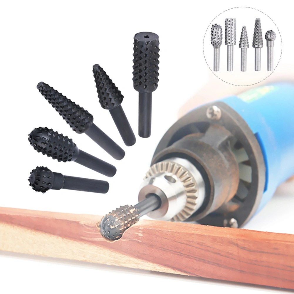 5Pcs 1/4inch Rotating Handle Files Rasp Burrs Wood Work Grinding Carpentry Tool