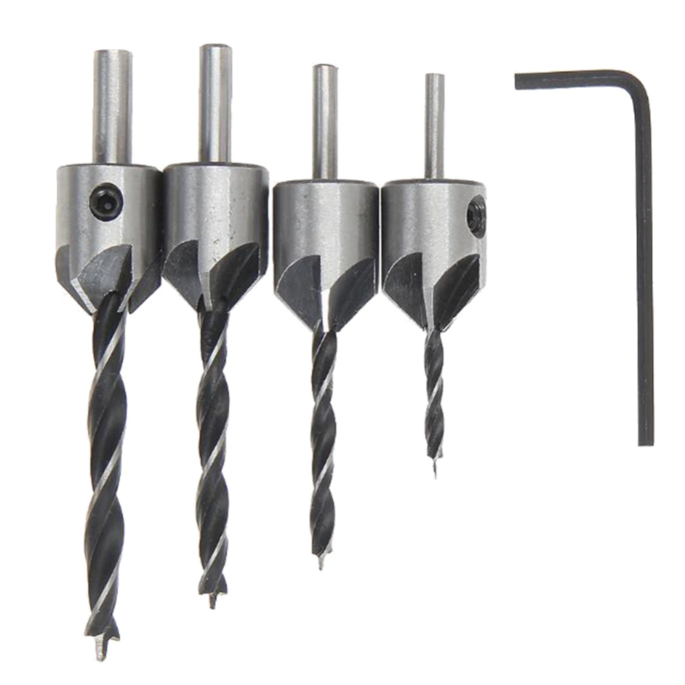 5Pcs Flute Countersink Drill Bits Set Reamer Woodworking Carpentry Chamfer Tool