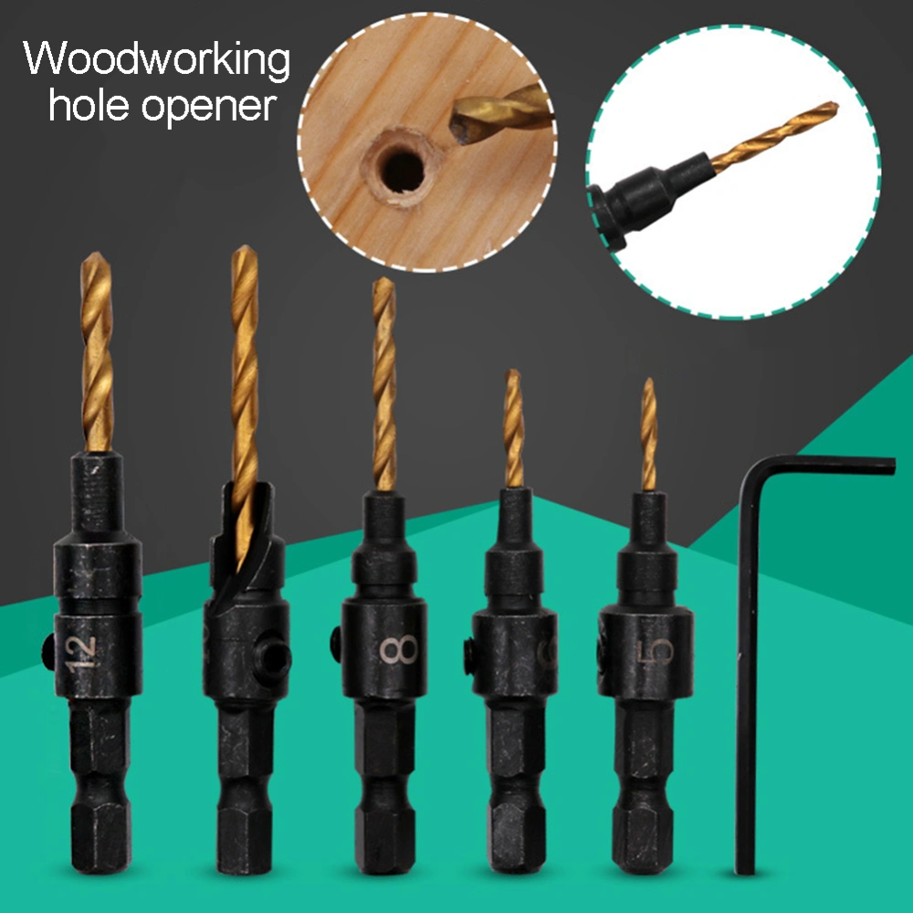 1 Set Hexagonal Shank Woodwork Hole Opener Countersunk Drill Bit Drilling Tool