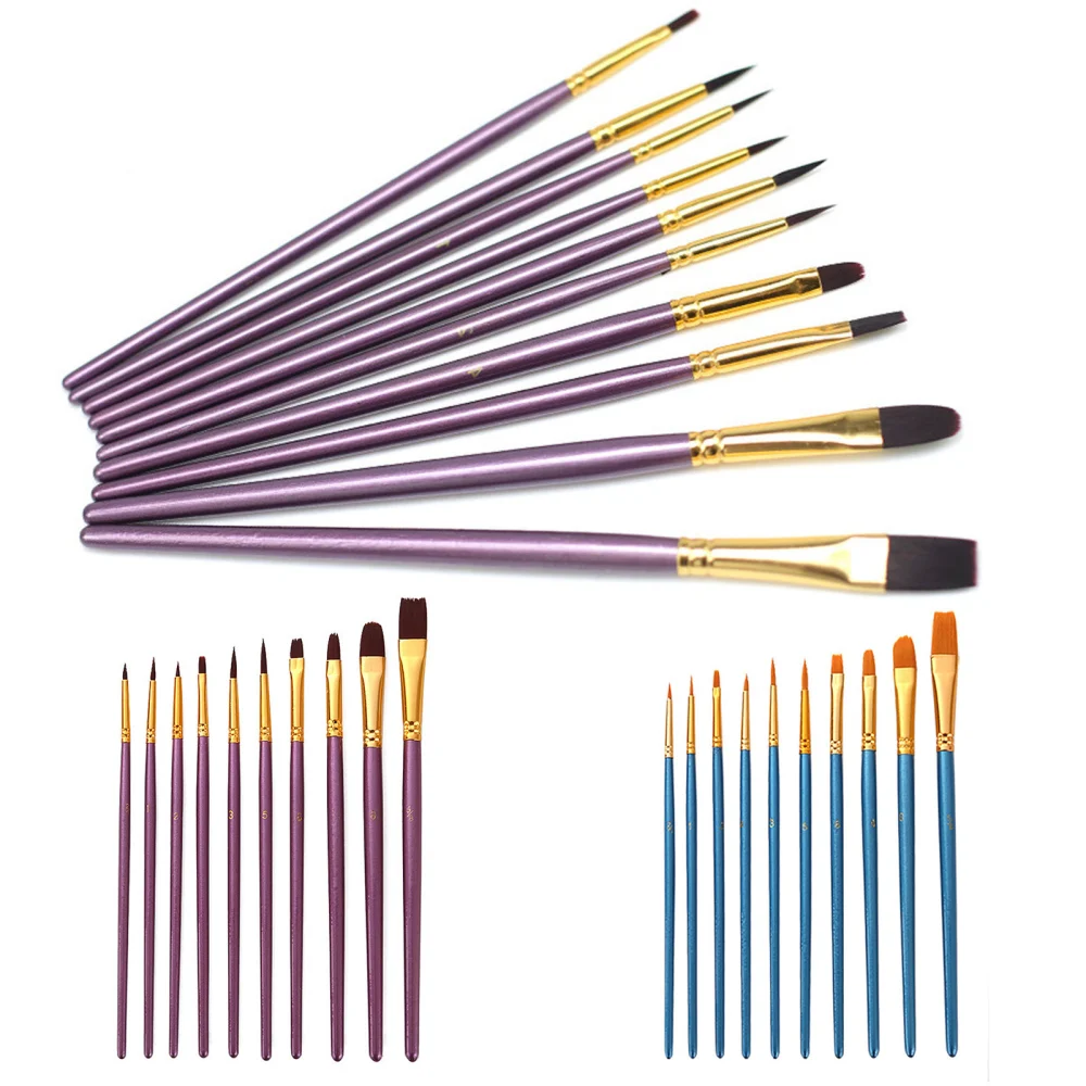 10Pcs/Set Artist Professional Watercolor Acrylic Wood Handle Painting Brushes