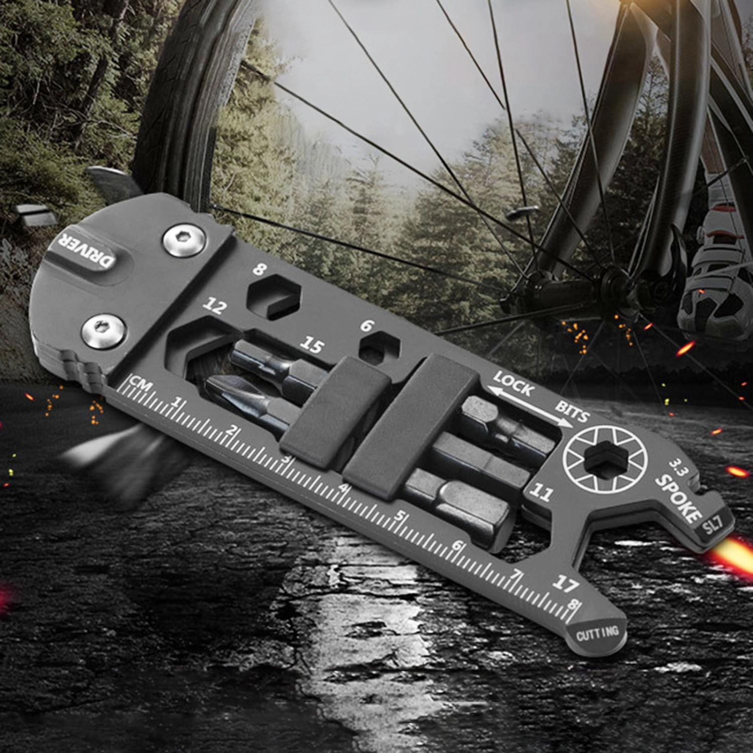 16 in 1 Portable Screwdriver Wrench Ruler Multi-function Bicycle Repair Tool