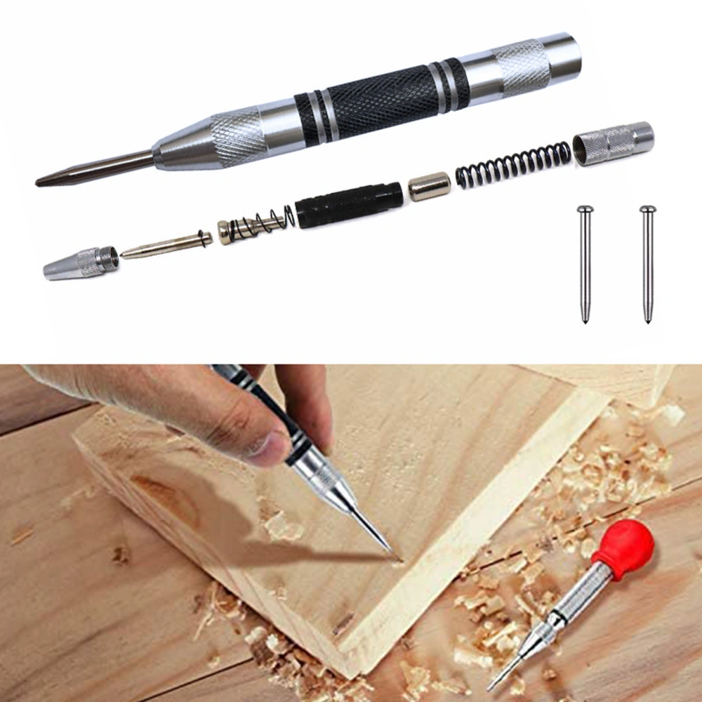 Automatic Center Punch Precise Positioning Multipurpose Stainless Steel Positioning Spring Center Punch for Metal Wood Window Plastic