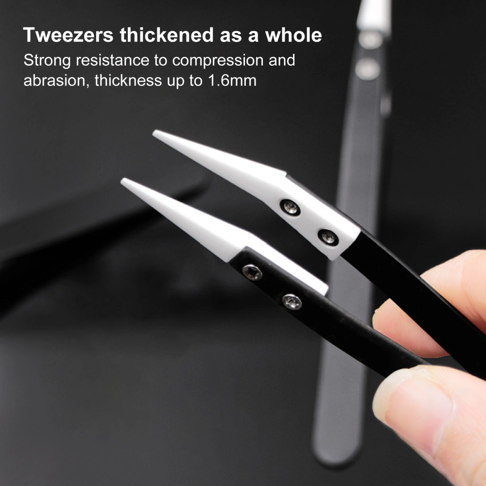 Insulated High Temperature Resistant Ceramic Tweezer Stainless Steel Straight Curved Tip Anti-Static Electronics Tweezer Maintenance Tool