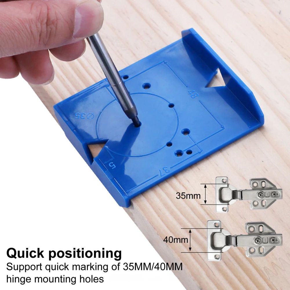 Hinge Hole Opener Quickly Marking Hole Depth Control Limitable Center Alignment Base Screw Holes 35/40mm Drilling Guide Locator for Carpentry