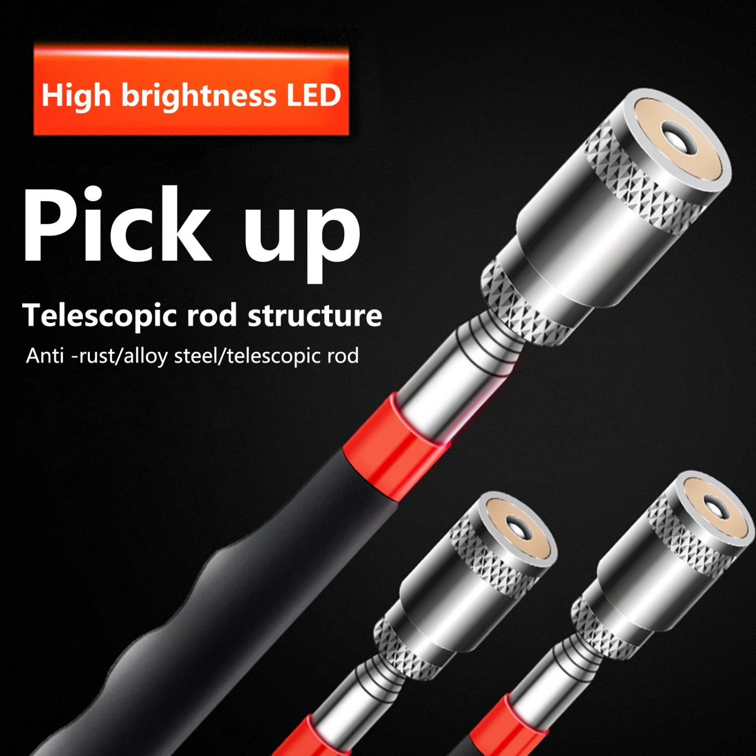 Auto Repair Tool with LED Light Retractable Strong Suction Comfortable Grip Pen Style Pocket Clip Magnetic Bar Auto Repair
