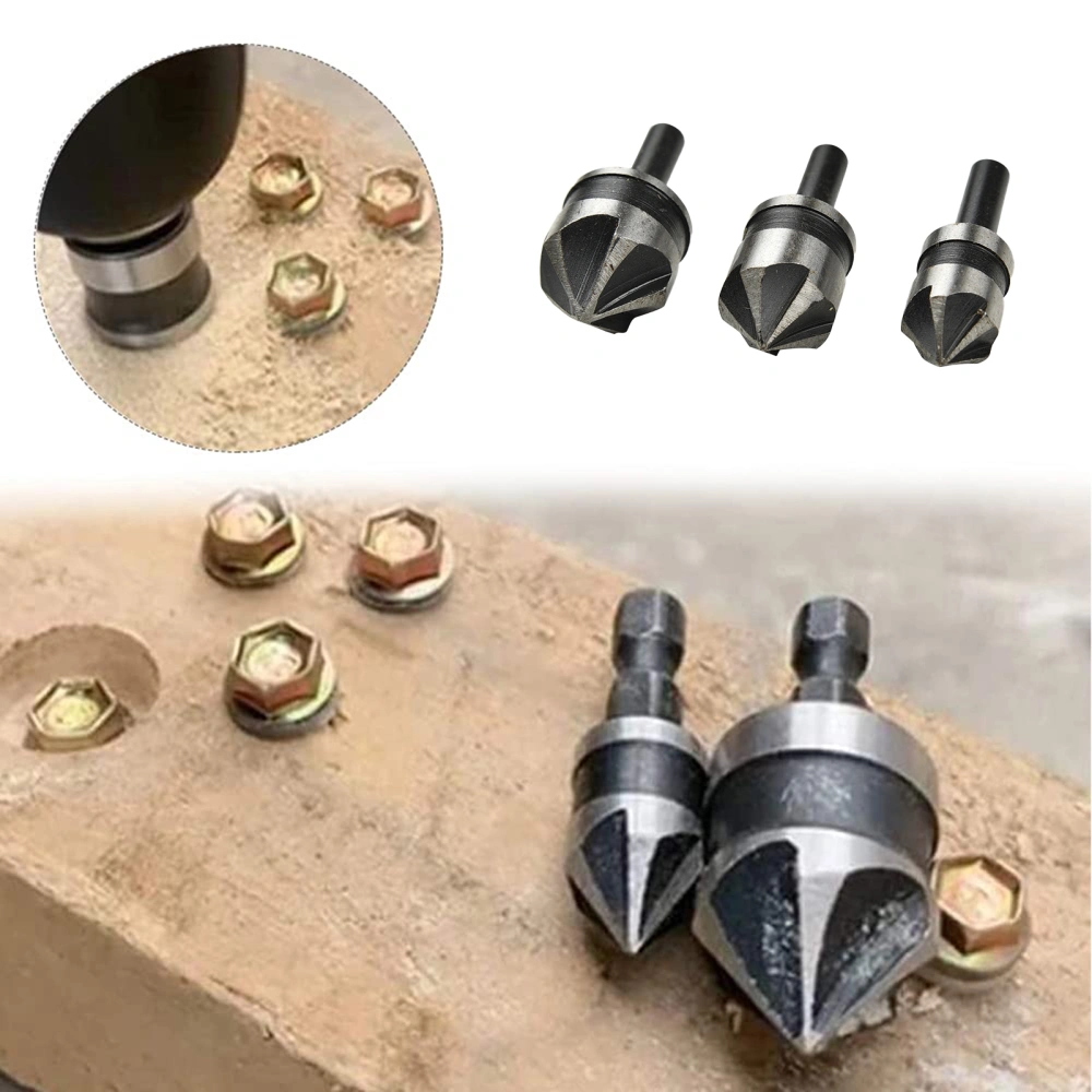 3Pcs 12/15/18mm Countersink Drill Bits High Strength Rust-proof Corrosion-Resistant Heat Treated High-carbon Steel Wood Metal Countersink Boring Drill Bits Kit Factory Supplies