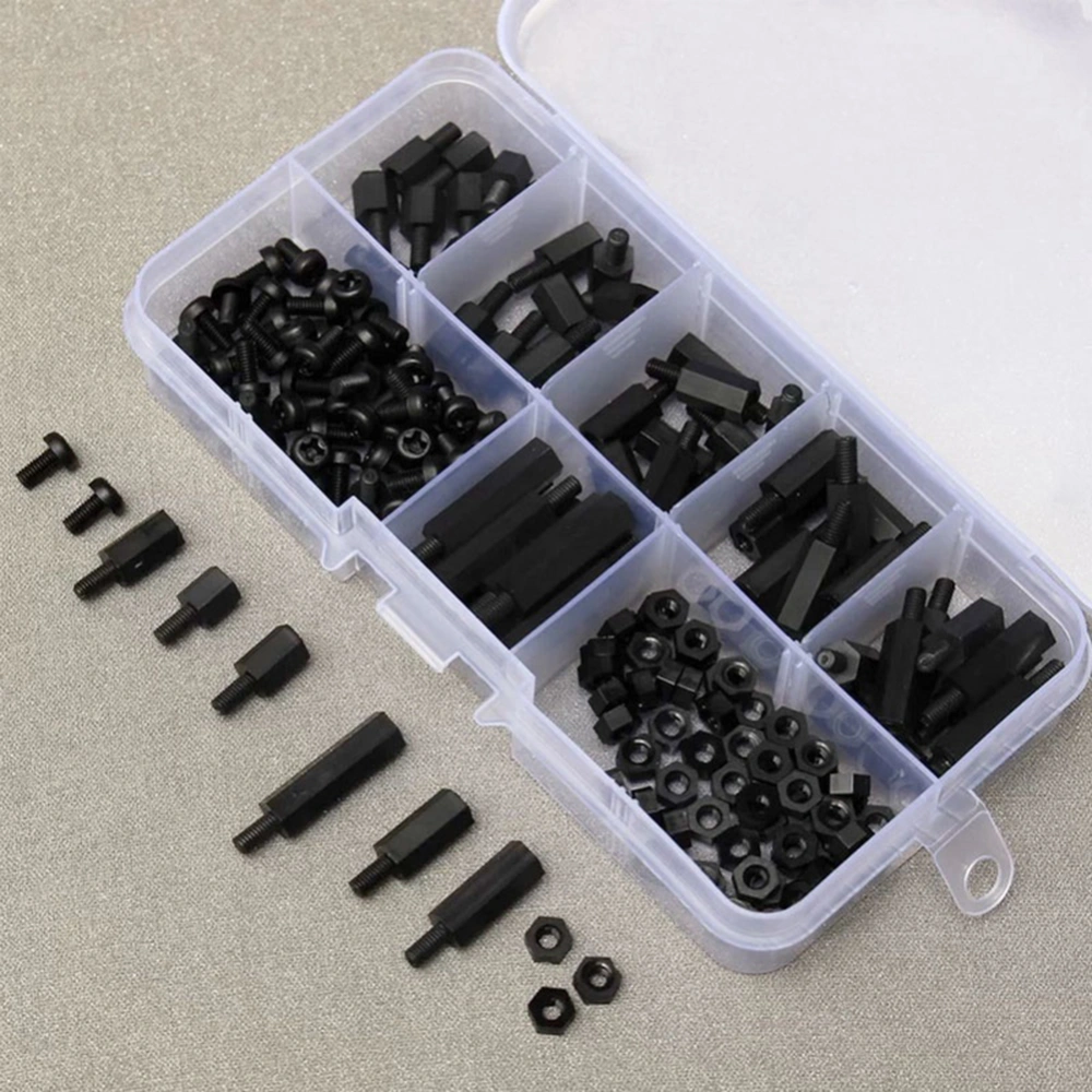 180Pcs M3 Hex Column Male-Female Nylon Standoff Spacers Screws Nuts Assorted Kit