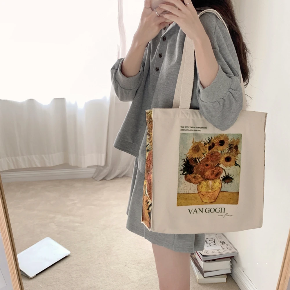 Van Gogh Sunflower Oil Painting Zipper Canvas Bag