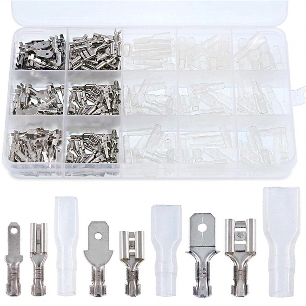 270pcs 6.3mm/4.8mm/2.8mm Spade Connectors Safe Various Sizes Copper Plug Electrical Wire Splice Connectors for Home Appliances