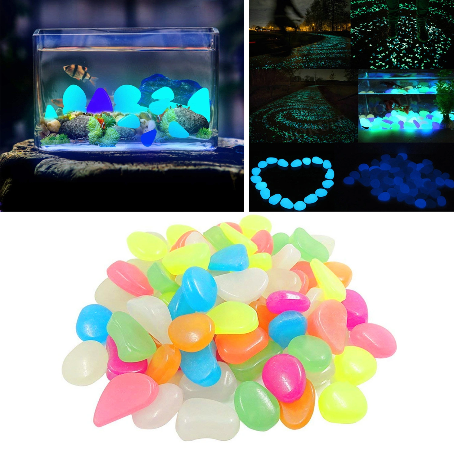 100Pcs Glow in The Dark Luminous Stones Bright Plastic Colorful Sustainable Decorative Rocks for Aquarium