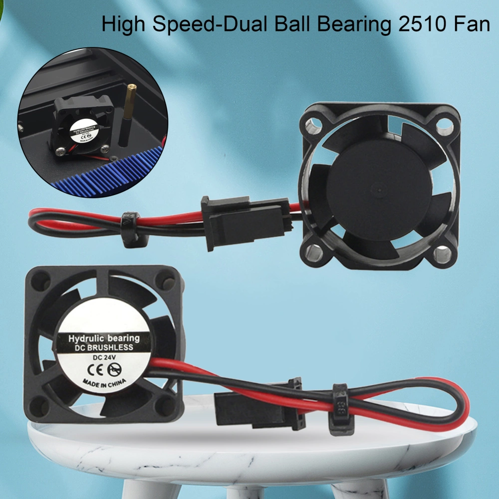 2Pcs 2510 DC 24V 3D Printer Cooling Fan High Speed Long-lasting Standard Professional 3D Printer Blower Fan for Workshop