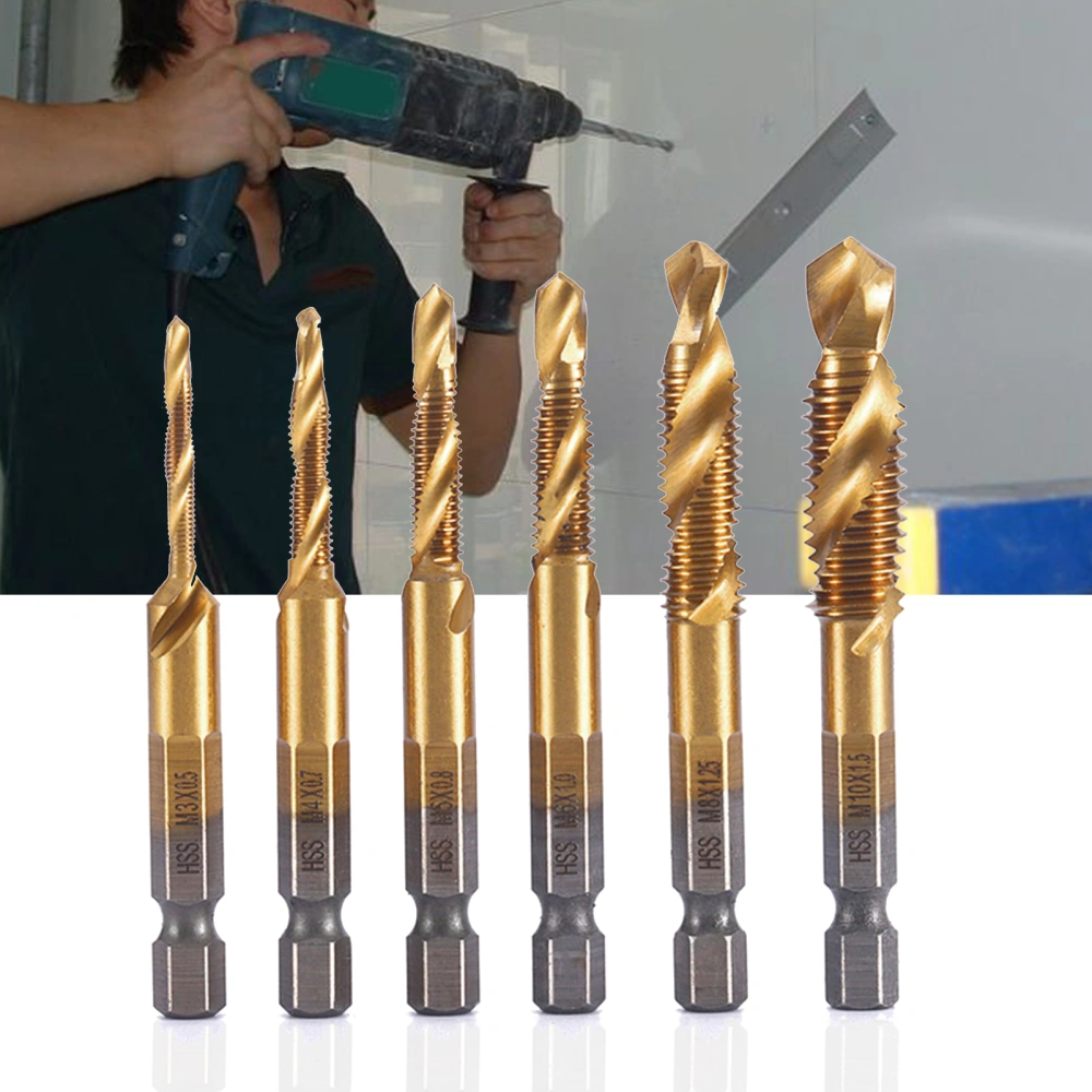 6Pcs/Set Tap Drill Bit Strong Toughness High Efficiency Wear-resistant Multifunctional Hexagon Tile Drill Bit for Plastic