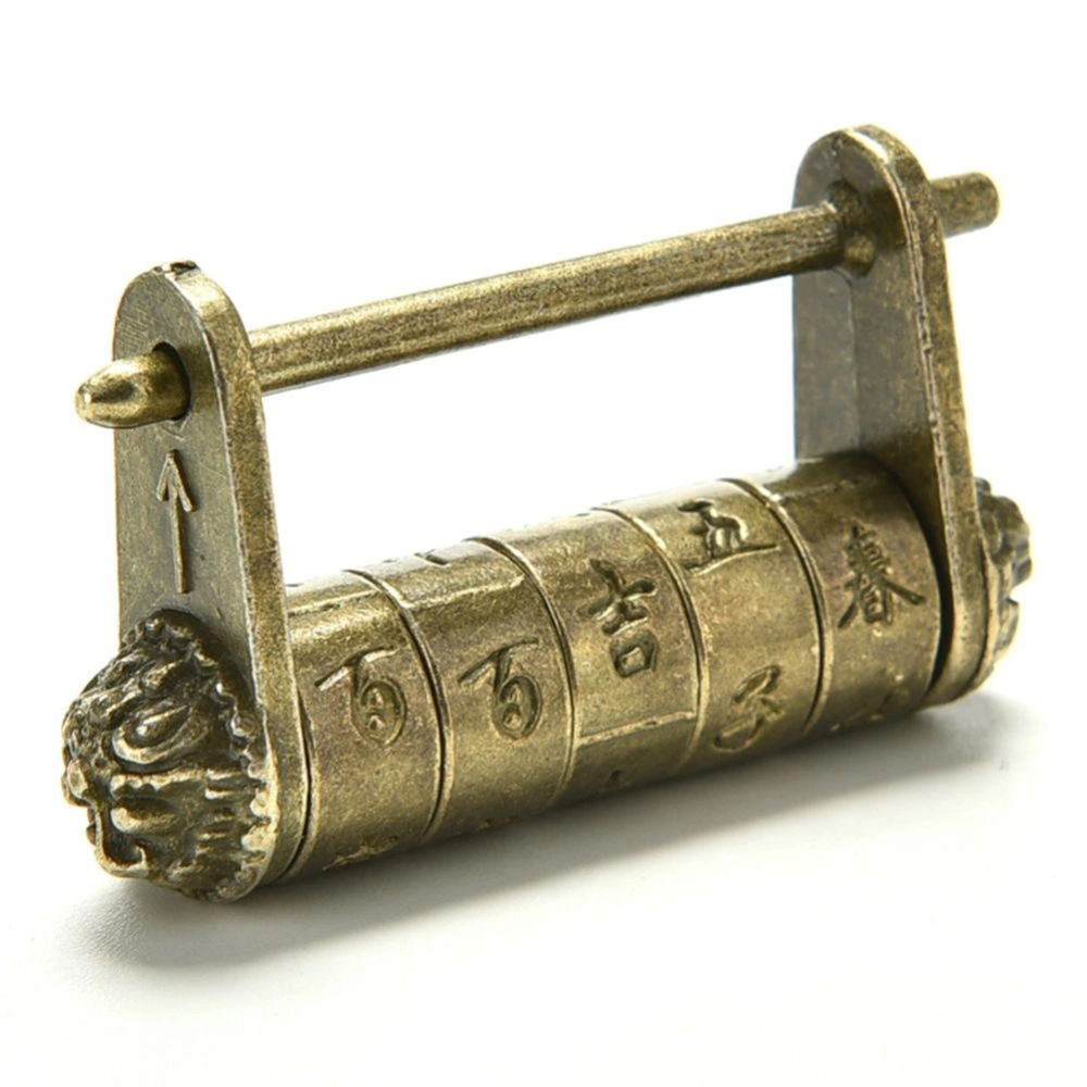 Chinese Old Style Carved Password Lock Antique Padlock for Drawer Jewelry Box