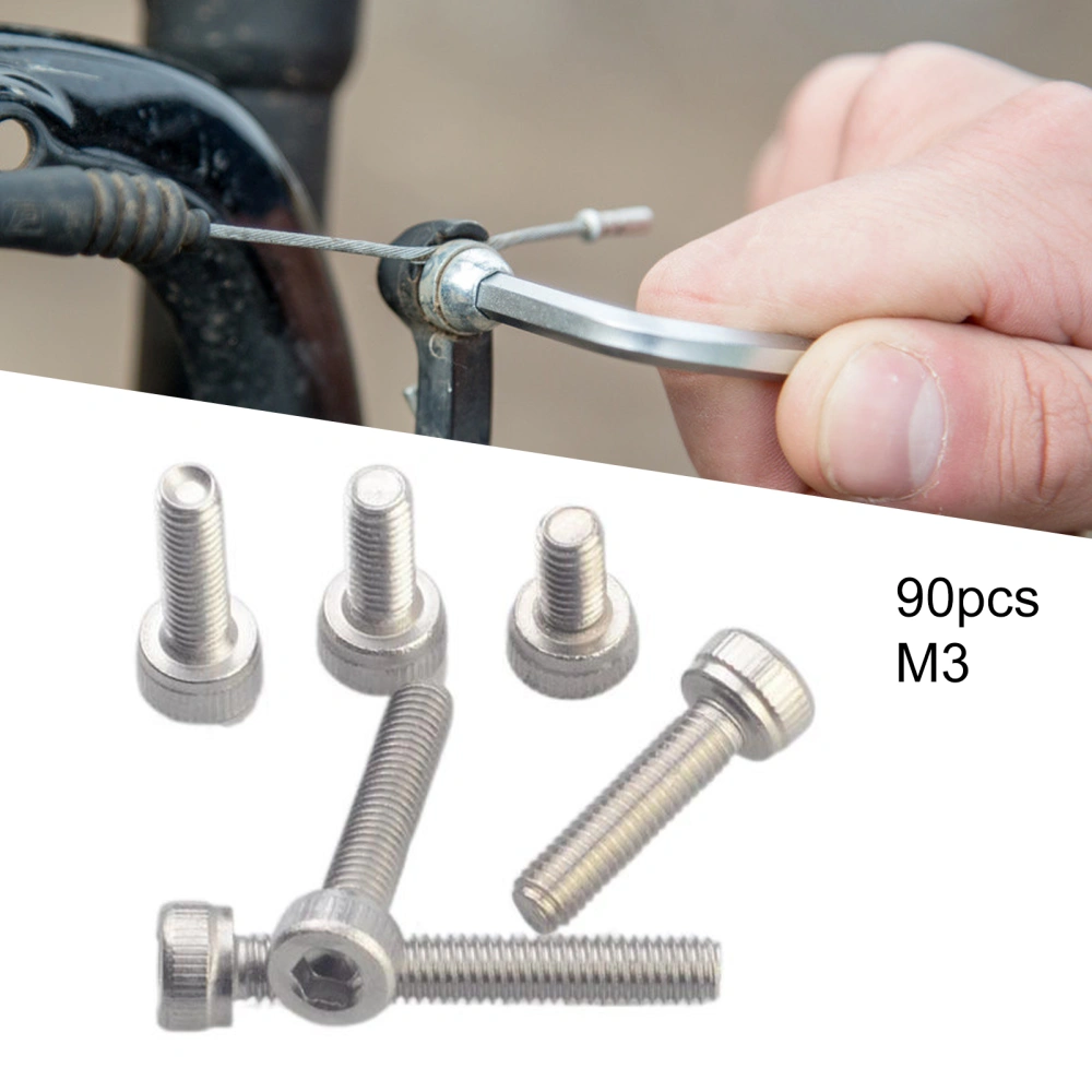 90Pcs M3 Stainless Steel Hex Socket Cap Head Screws Precise Bolts Kit with Storage Box for Industrial