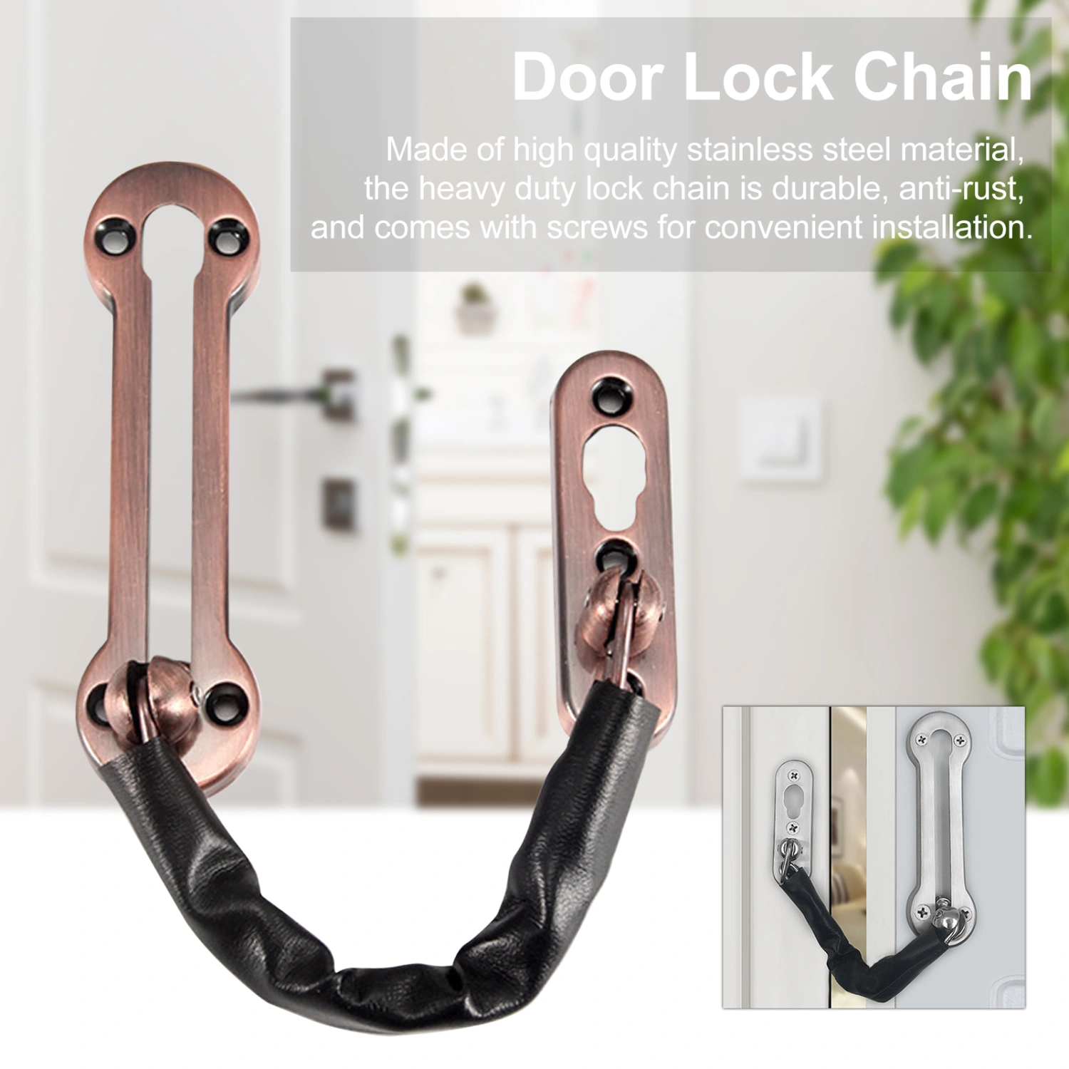 20cm 5 Colors Anti-Theft Stainless Steel Anti-rust Thicken Bolt Safety Lock Chain for Hotel Door