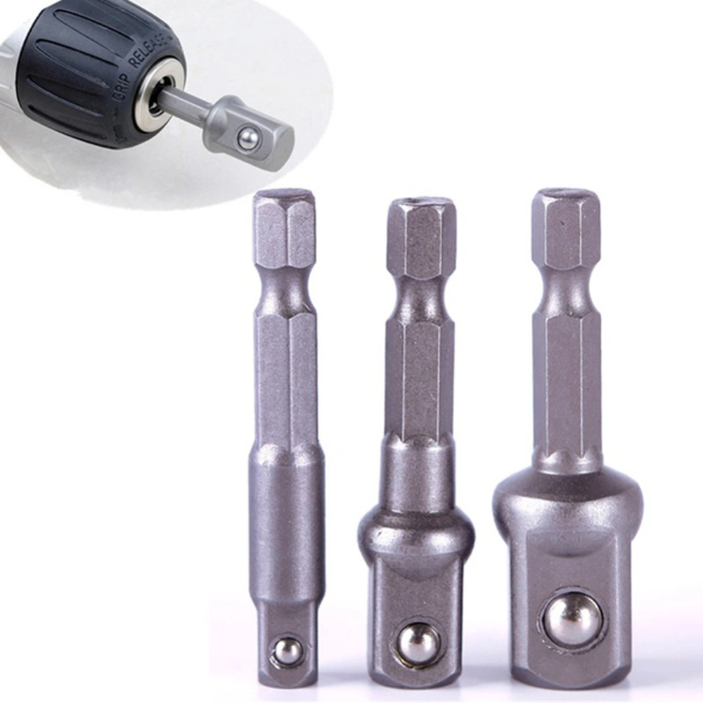 3 Pcs Socket Adapter Set Hex Shank to 1/4 3/8 1/2 Inch Chrome Driver Drill Bits