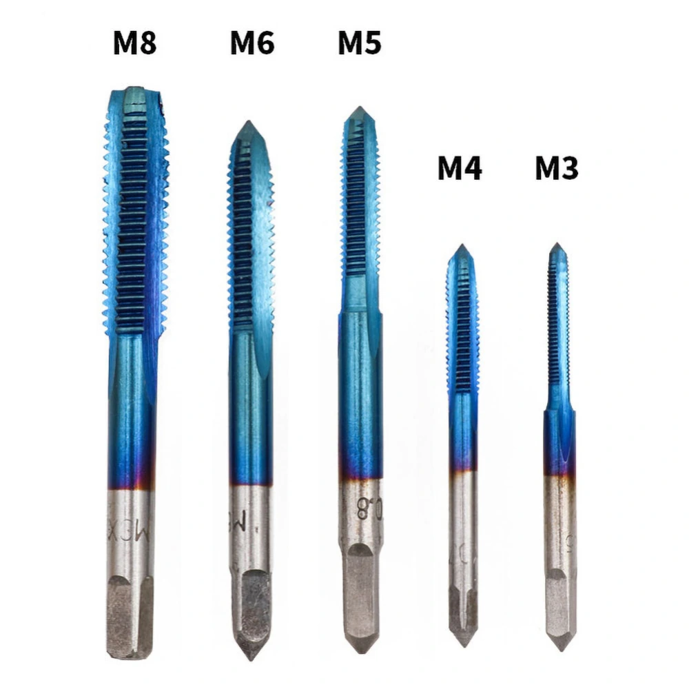 5Pcs HSS M3 M4 M5 M6 M8 Metric Screw Thread Machine Plug Tap Hand Drill Bit Set