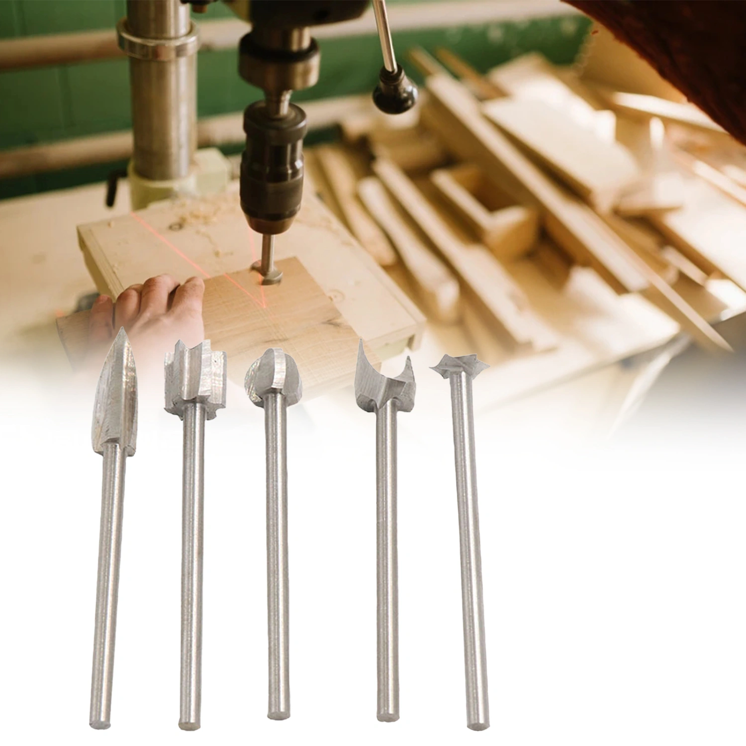 5Pcs/Set Wood Carving Cutter 3/4/5mm Easy to Install Hand Tools Wood Carving Engraving Drill Bit Set for Woodwork