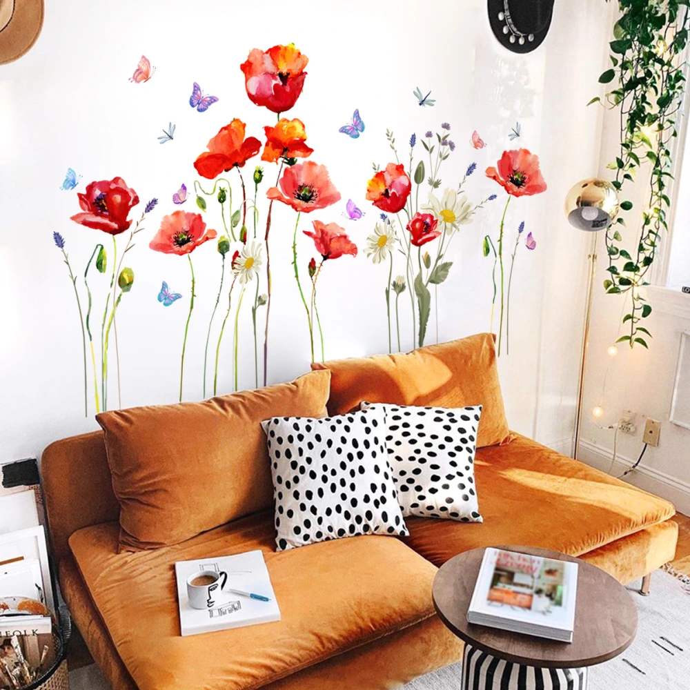 Colorful Flower Plant Butterfly Wall Sticker