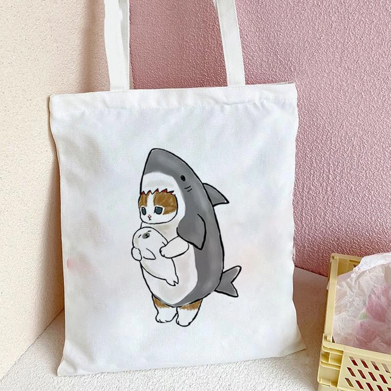 Shark Cat Printed Canvas Bag Shoulder