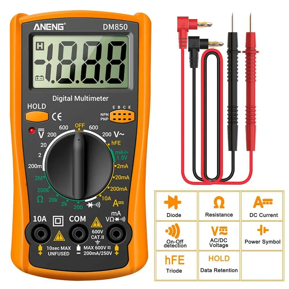 Digital Multimeter Electric High Precision Lightweight LCD AC DC Volt Tester for Automotive