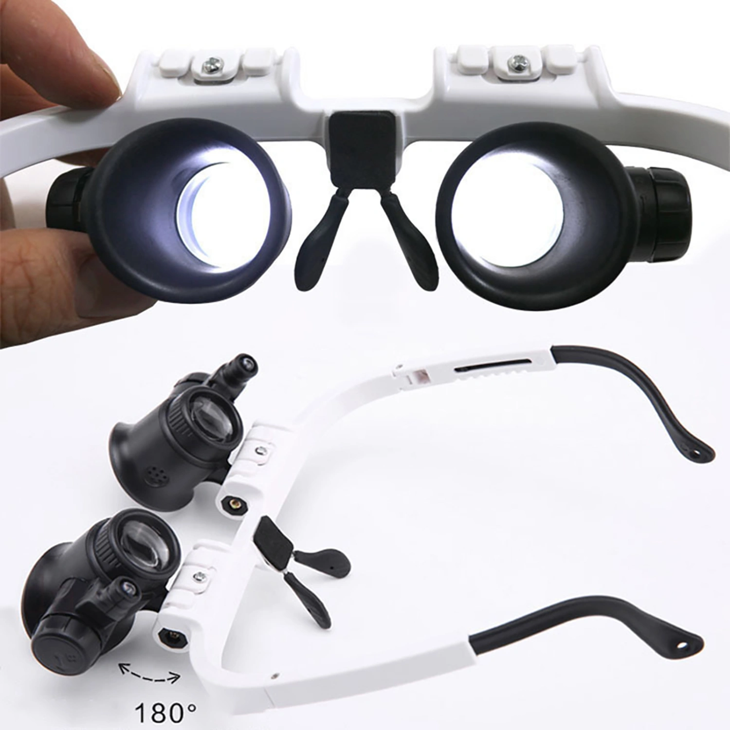 Magnifier Lightweight Adjustable LED Light Head-Mounted Magnifier for Watch Inspection