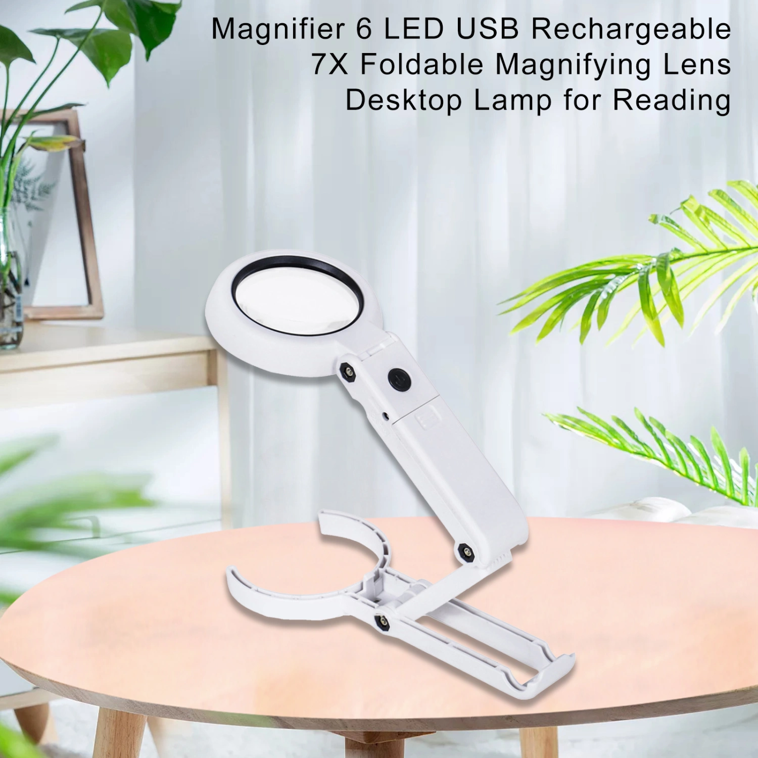 Magnifier 6 LED USB Rechargeable 7X Foldable Magnifying Lens Desktop Lamp for Reading
