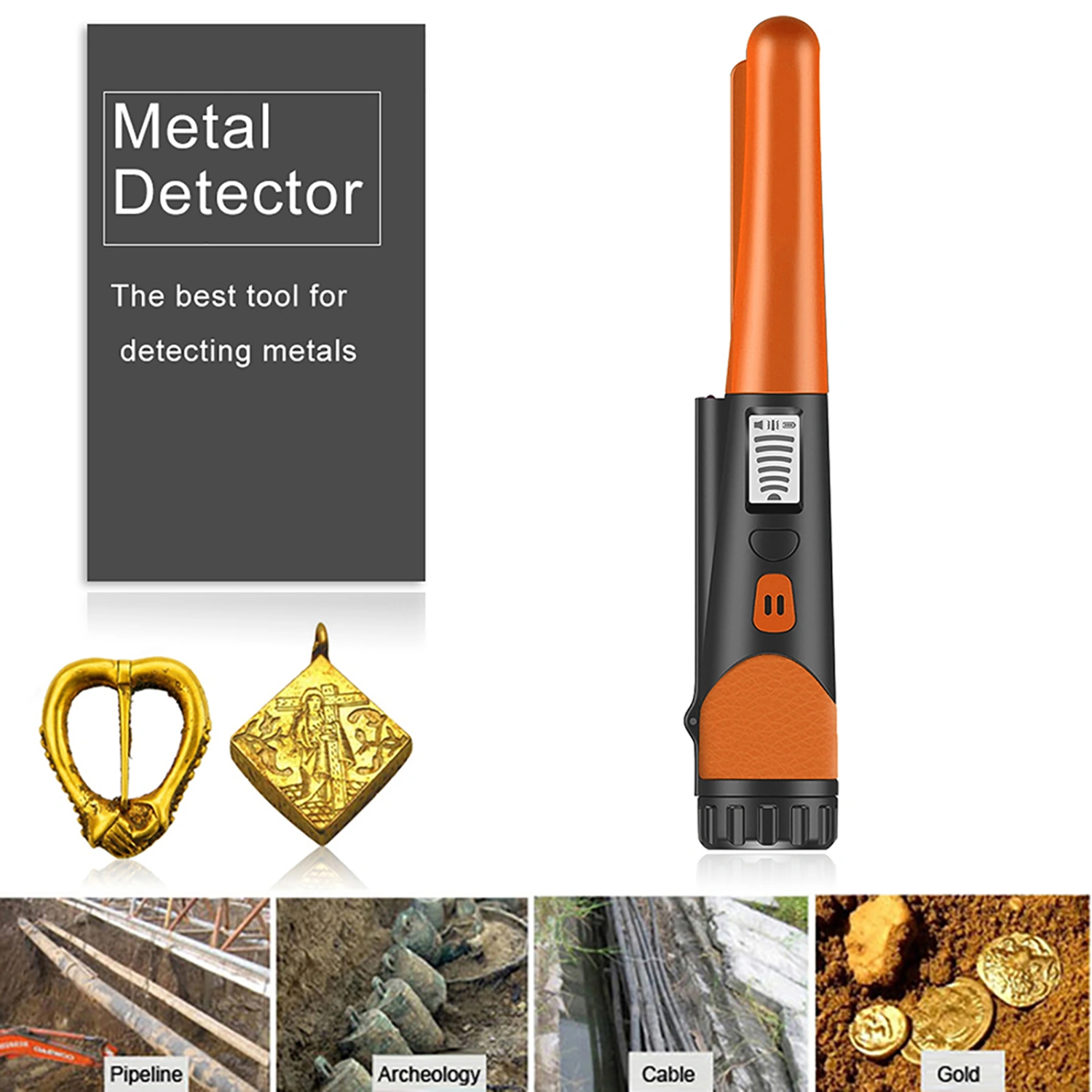 Metal Detector LCD Display High Sensitivity ABS Pinpointing Gold Finder Probe for Hiking