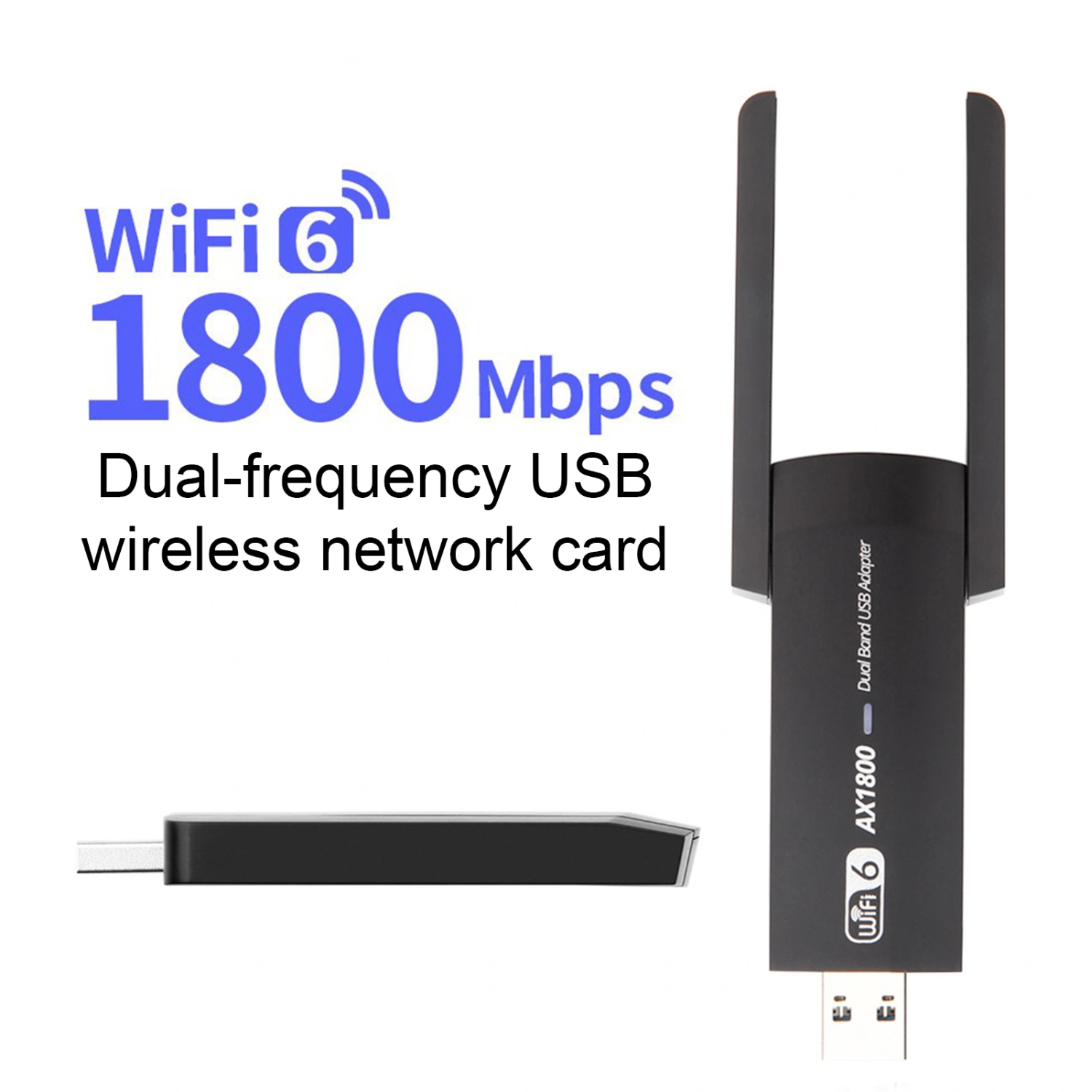 WiFi Network Card 2.4GHz/5GHz Dual Band High-speed Anti-interference Stable Signal 2 High Gain Antennas Wireless Connection 1800Mbps USB3.0 WiFi6 Wireless Network Adapter for PC