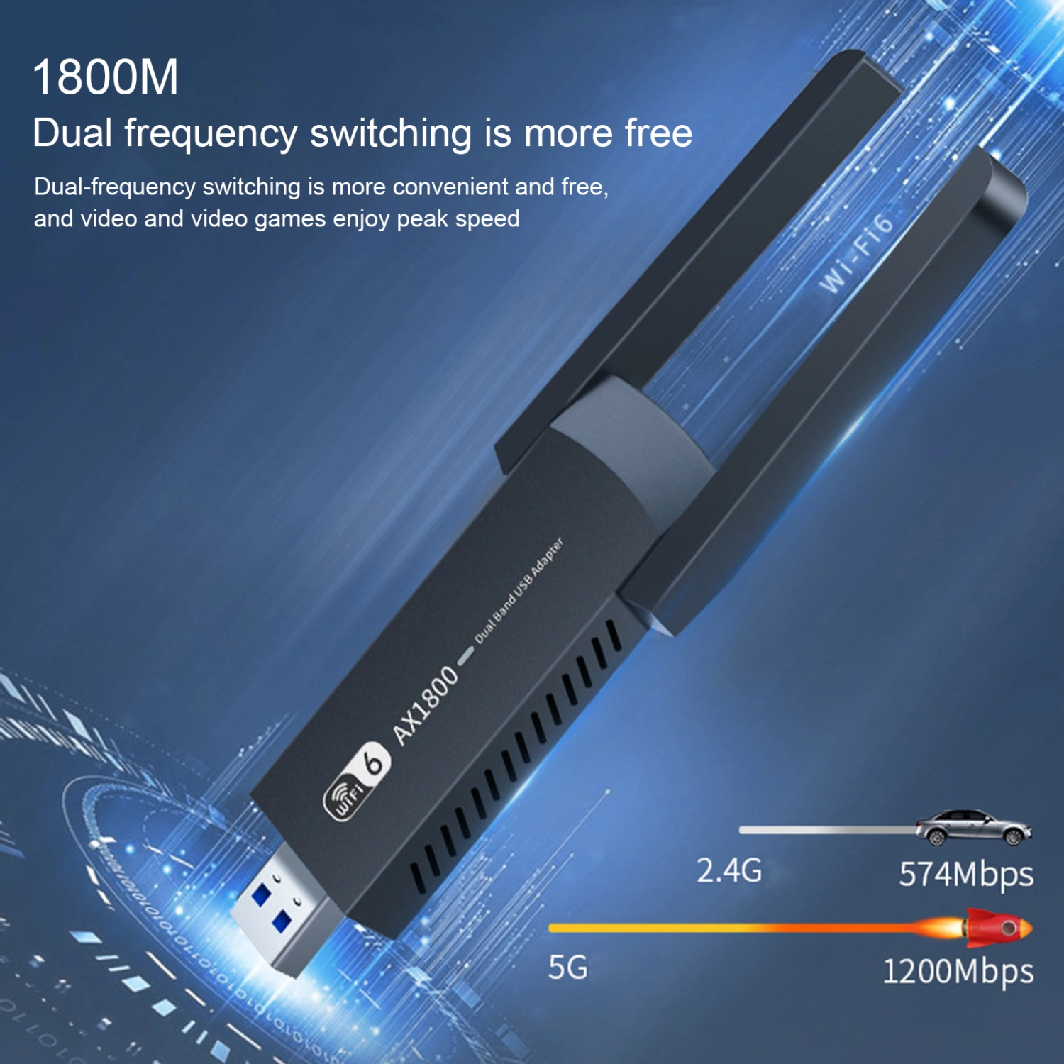 WiFi Adapter Plug Play High Speed Dual Band 2.4G/5G USB3.0 Interface Fast Connection 1800Mbps Wireless USB WiFi Adapter Computer Accessory