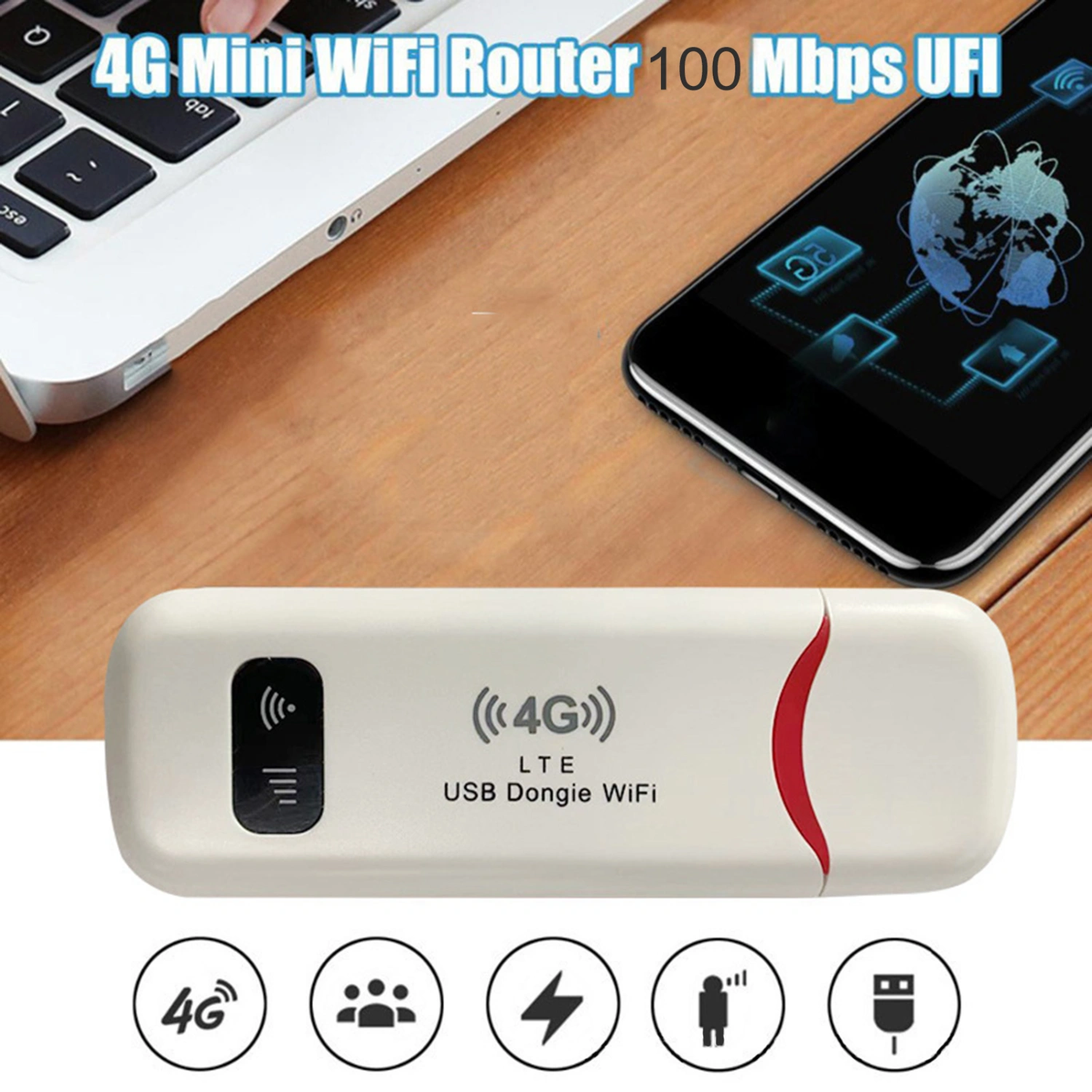 Portable WiFi Router 4G LTE Mobile Hotspot Wide-coverage 150Mbps High Speed Wireless USB Network Modem Dongle Computer Accessories