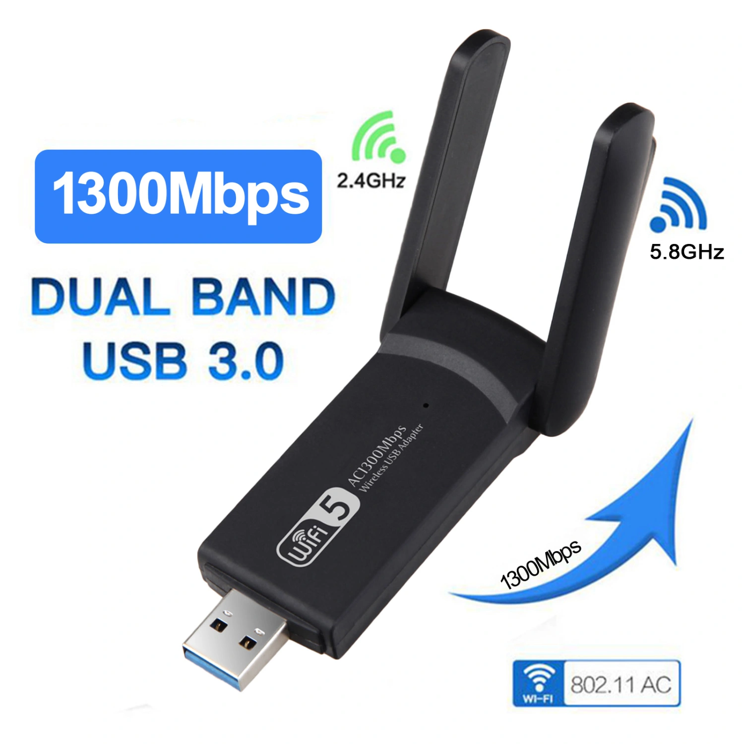 Network Card Mini Soft AP Launcher Function Realtek8812 Chip Plug And Play No Heating Transfer Faster ABS 1300M 5G USB 3.0 WiFi Network Card Home Supply