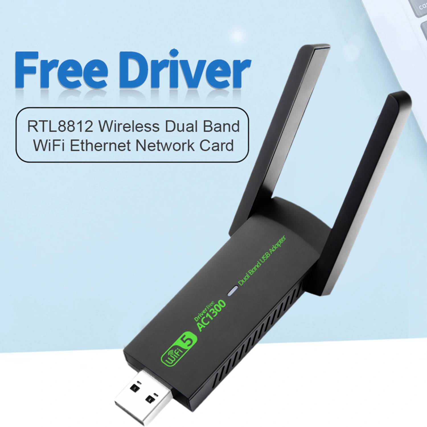 Network Card 1300Mbps Dual Band Plug-and-paly Free Drive Laptop Computer Mini USB Wireless WiFi Adapter Office Supplies