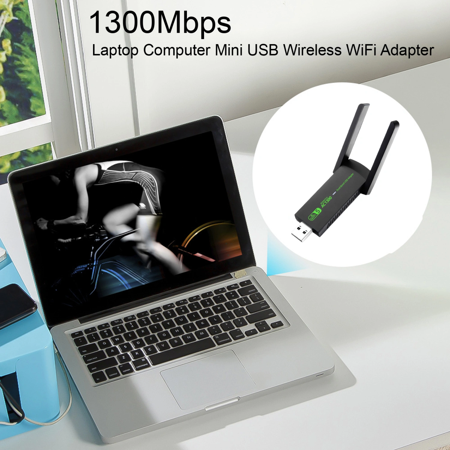 Network Card 1300Mbps Dual Band Plug-and-paly Free Drive Laptop Computer Mini USB Wireless WiFi Adapter Office Supplies