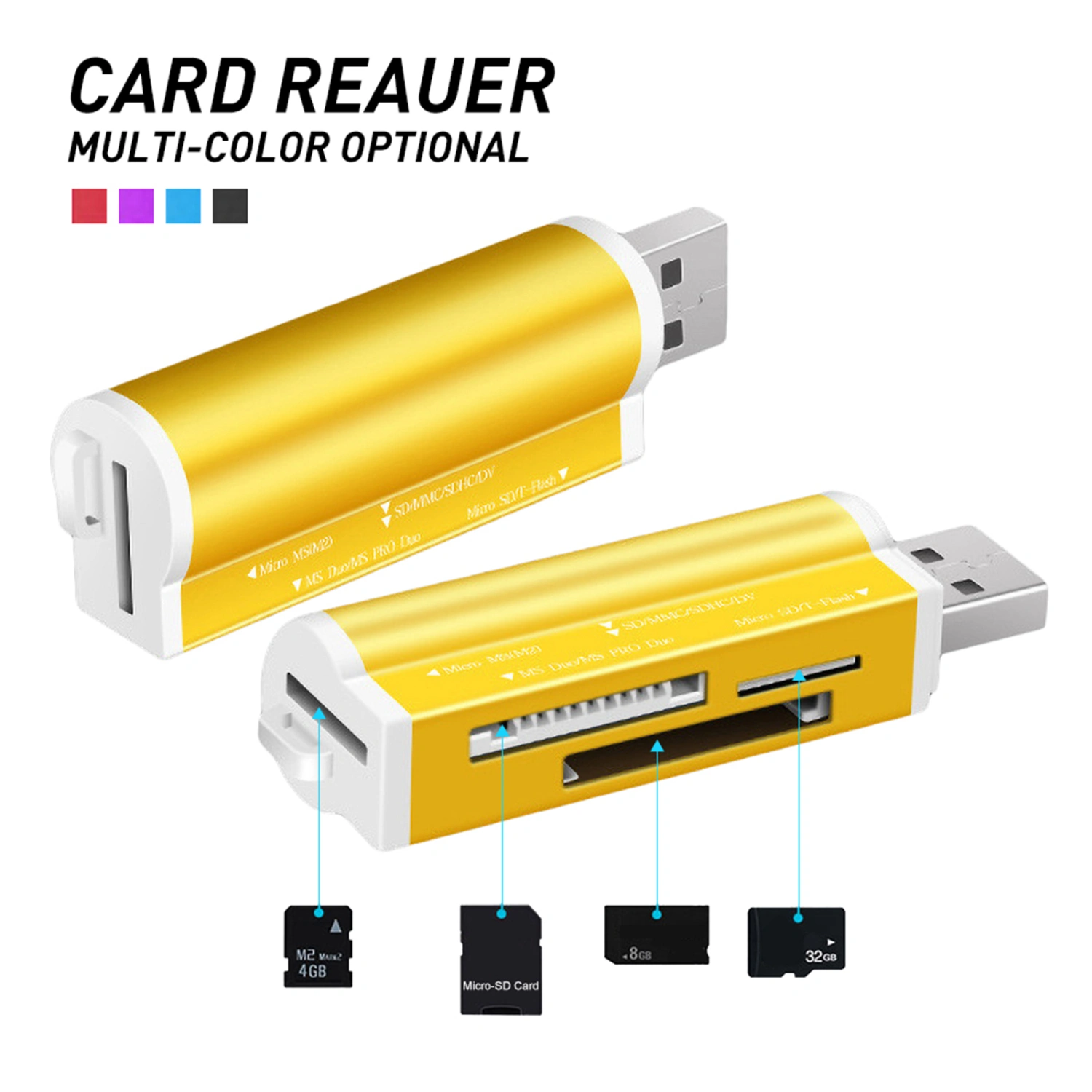 4 in 1 Mini Portable USB TF/MS/M2 Card Reader Adapter for Computer
