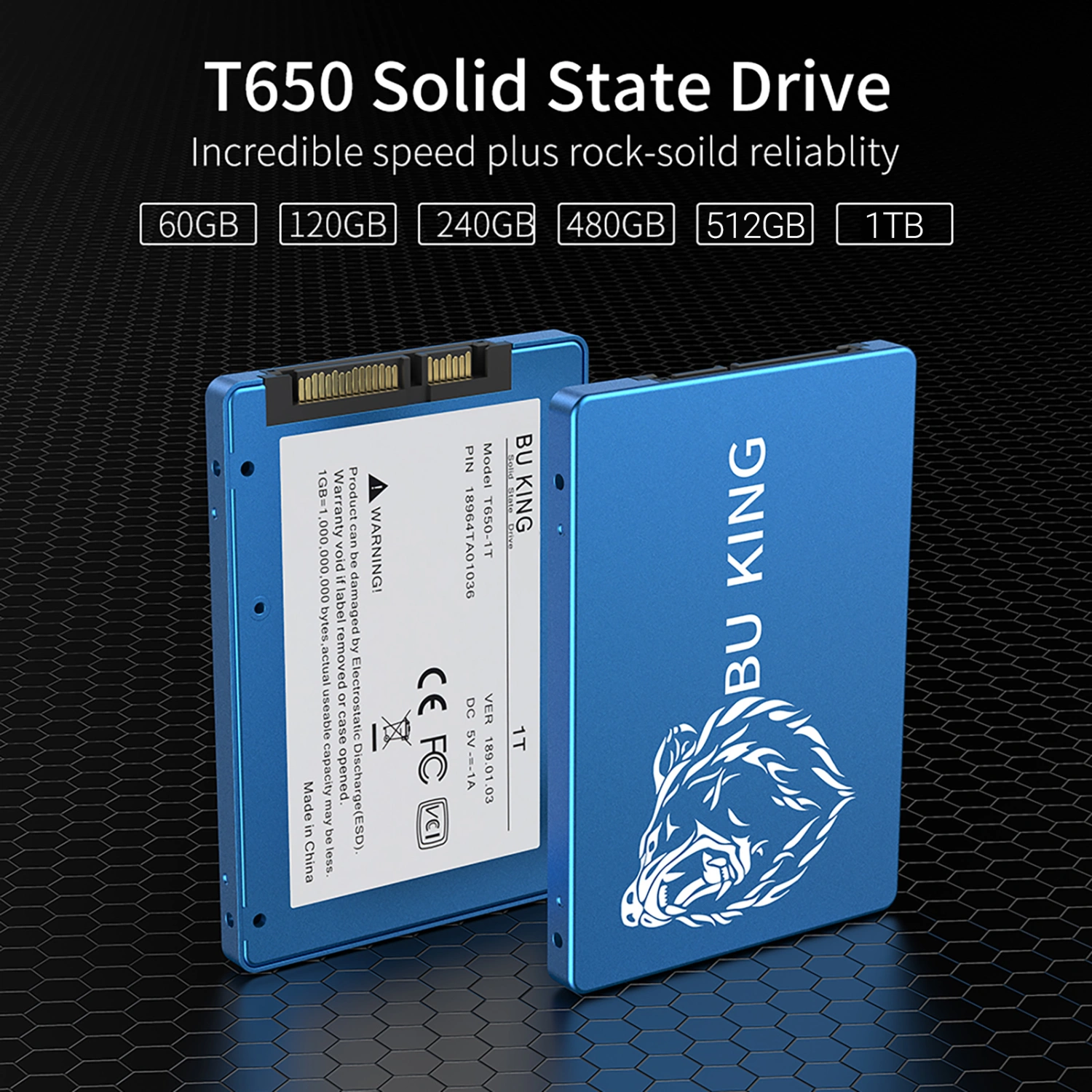 for BU KING 60/120/240/256/480/512GB/1TB 2.5 Inches Solid State Disk Low Latency Quick Boot Metal Wide Compatibility SATA 3.0 Internal SSD for Computer