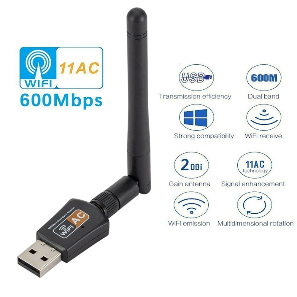 Dual Band 600M 2.4/5.8GHz WiFi Receiver USB Network Card Adapter with Antenna