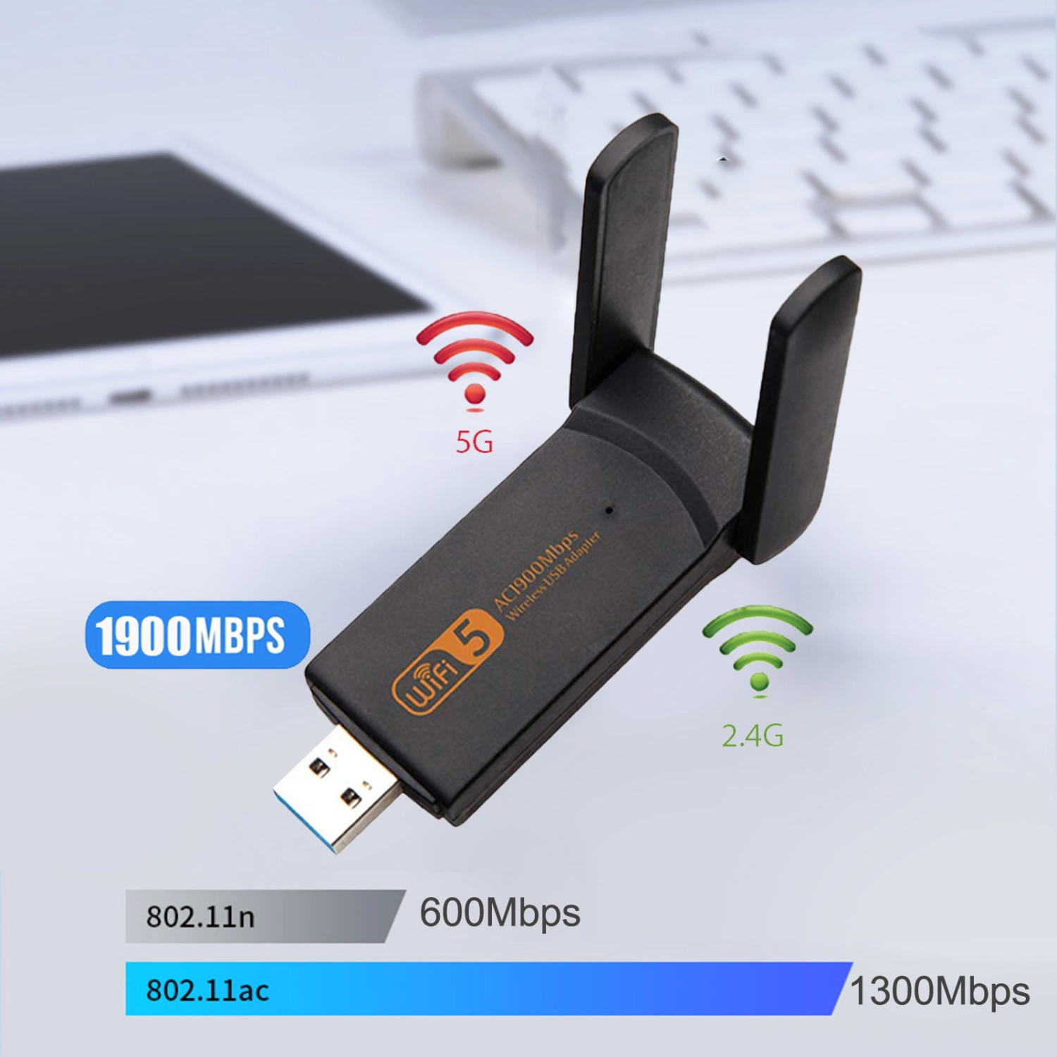 Wireless Network Card High-speed Dual Band Black AC1900Mbps USB3.0 Dual Booster Antenna WiFi Transceiver for PC