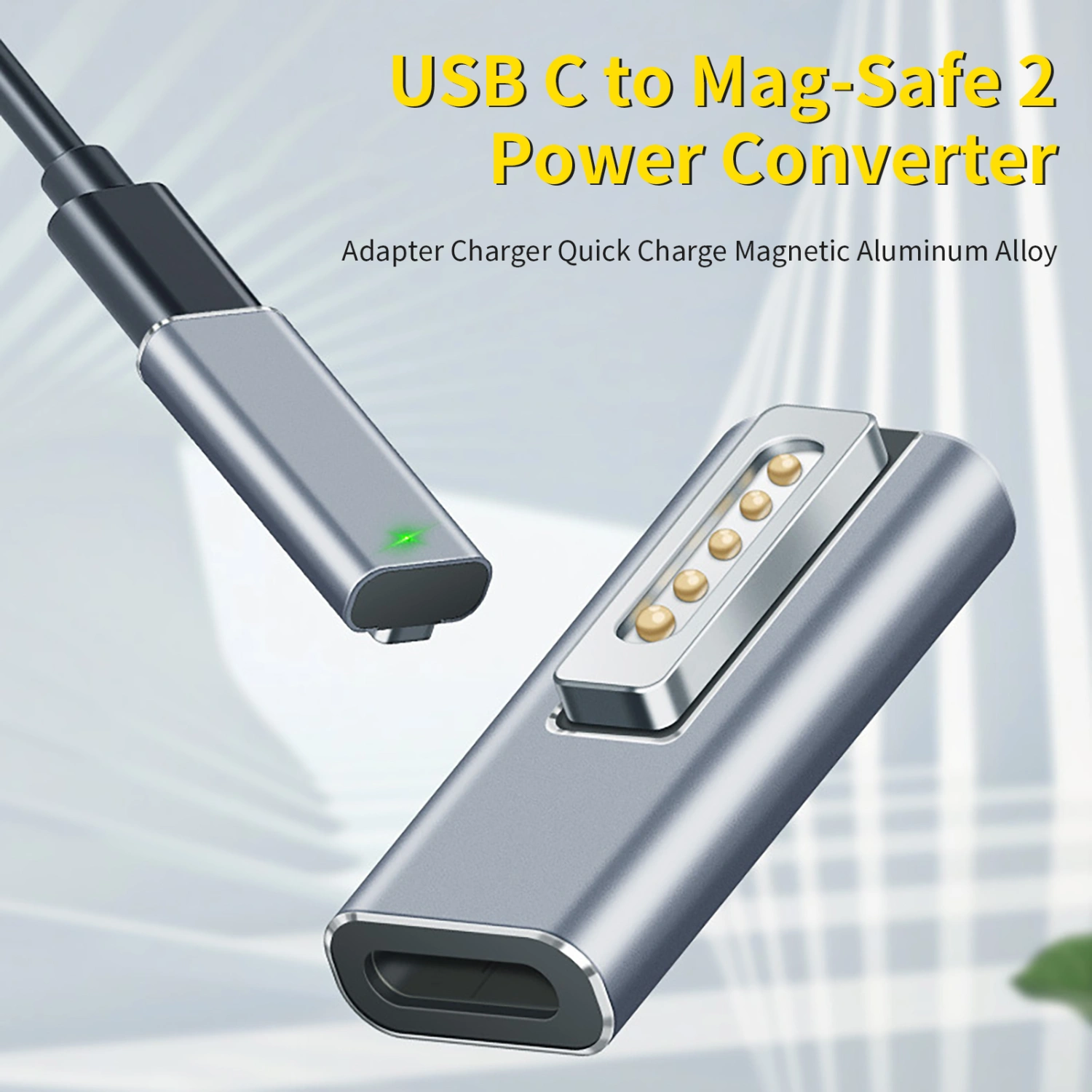 Adapter Charger Quick Charge Magnetic Aluminum Alloy PD USB C to Mag-Safe 2 Power Converter for MacBook Air/Pro