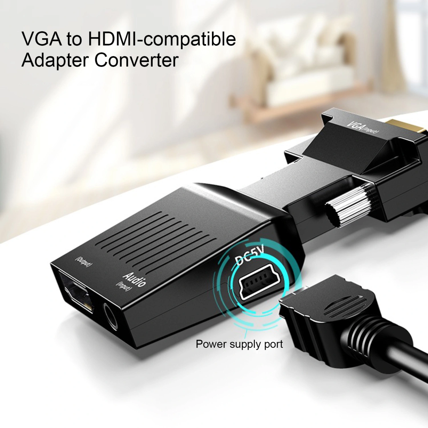 Dongle Adapter 1080P High Resolutions Plug And Play Widely Compatible Anti-interference Data Transfer Compact VGA to HDMI-compatible Adapter Converter Computer Accessory