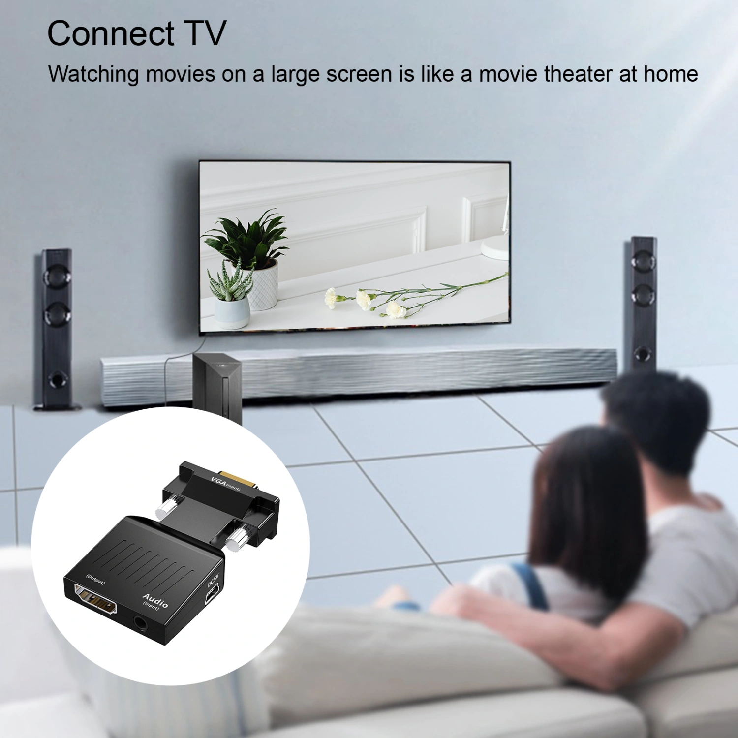 Dongle Adapter 1080P High Resolutions Plug And Play Widely Compatible Anti-interference Data Transfer Compact VGA to HDMI-compatible Adapter Converter Computer Accessory
