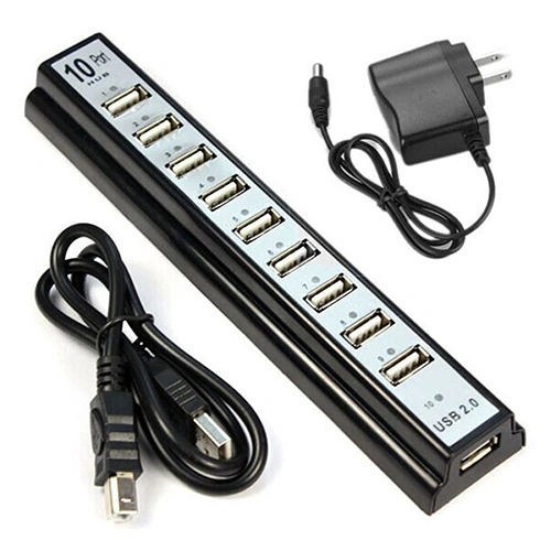 10 Port Hi-Speed USB 2.0 Hub Splitter + US Power Adapter for PC Laptop Computer