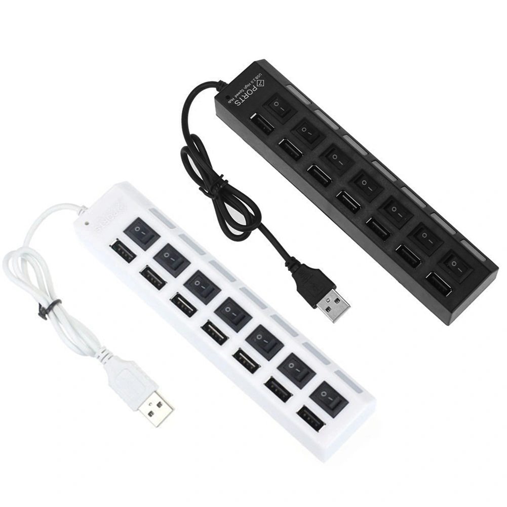 Portable LED Indicator Light 7 Ports USB 2.0 Adapter Charge Hub with Switch