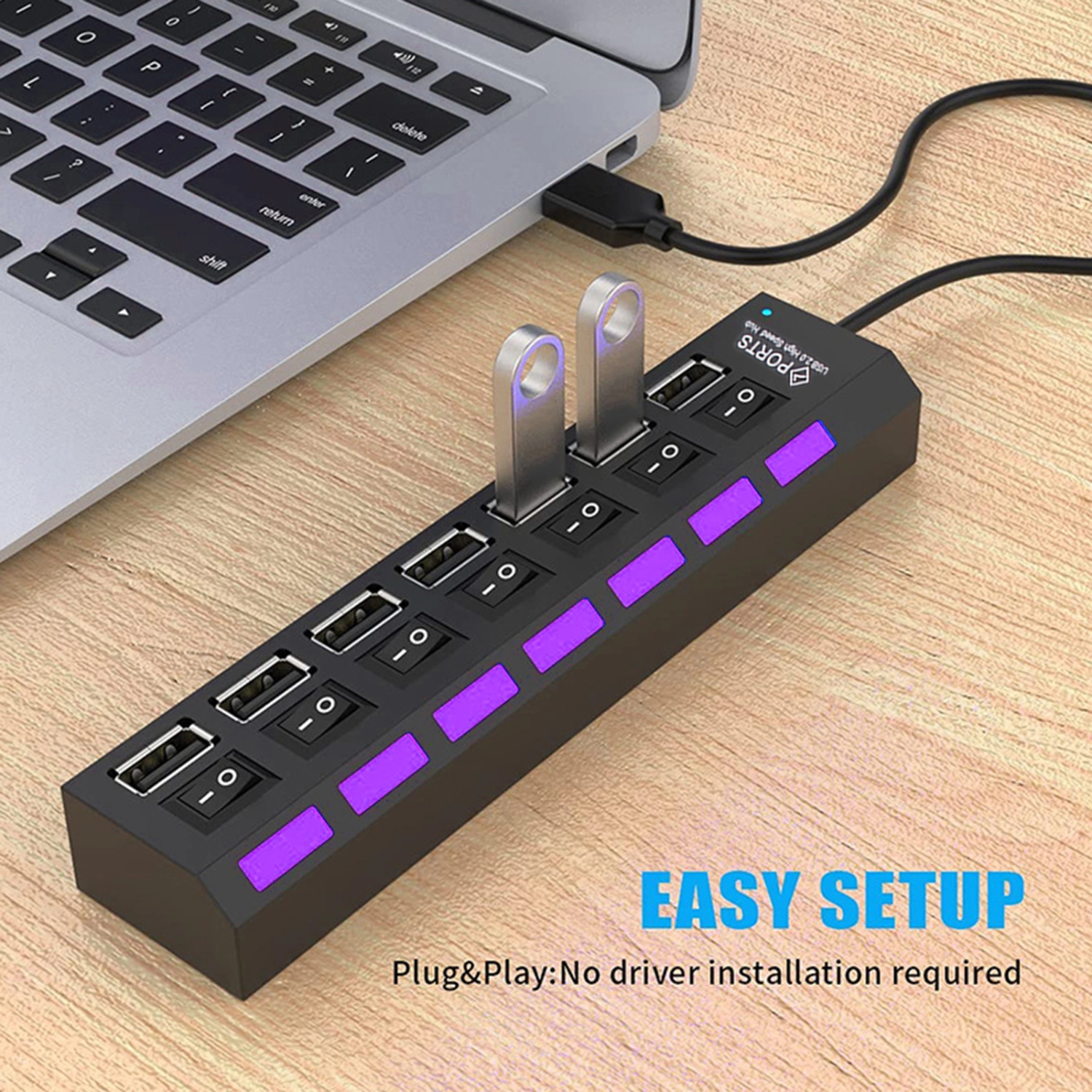 USB Hub 7 Port Multifunctional Universal Driver-free High Efficiency High-speed Transmission with Switch Multi USB 2.0 Splitter Hub Use Power Adapter PC Accessories