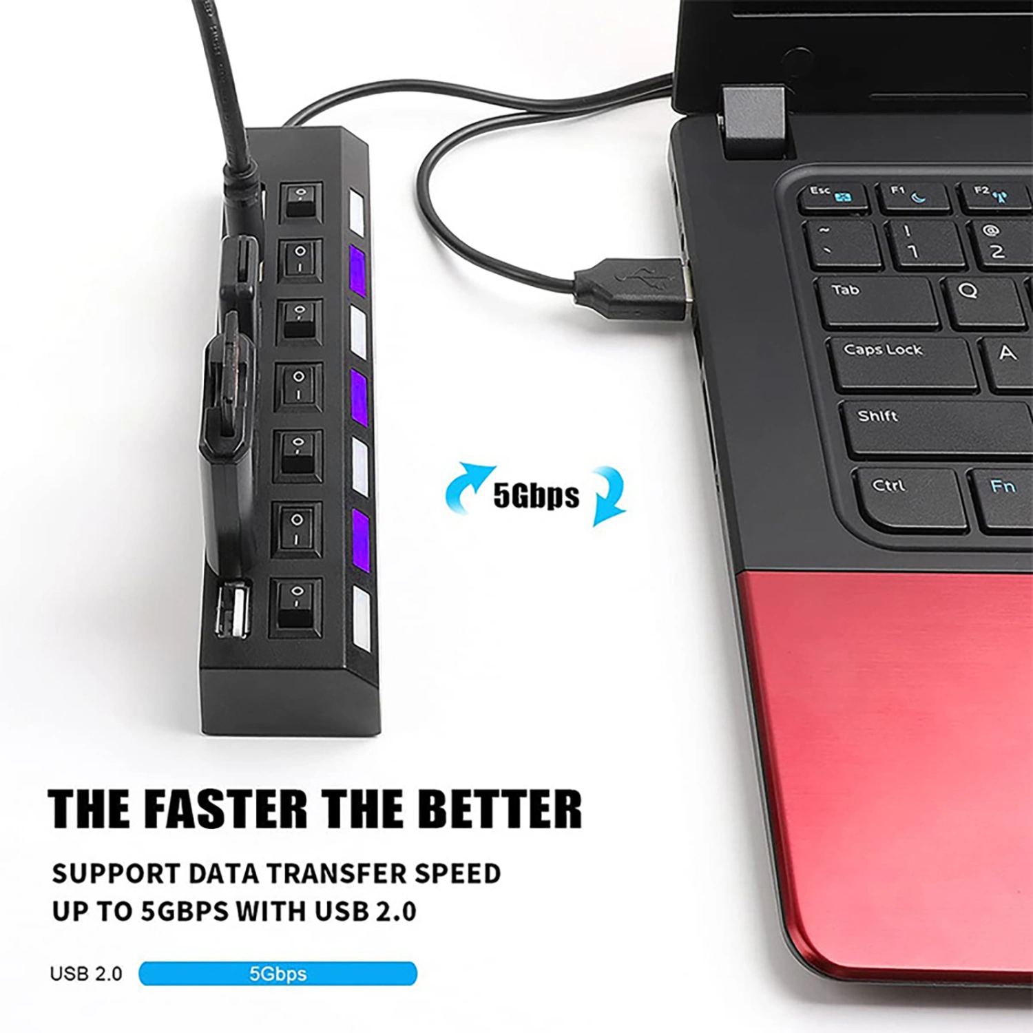 USB Hub 7 Port Multifunctional Universal Driver-free High Efficiency High-speed Transmission with Switch Multi USB 2.0 Splitter Hub Use Power Adapter PC Accessories