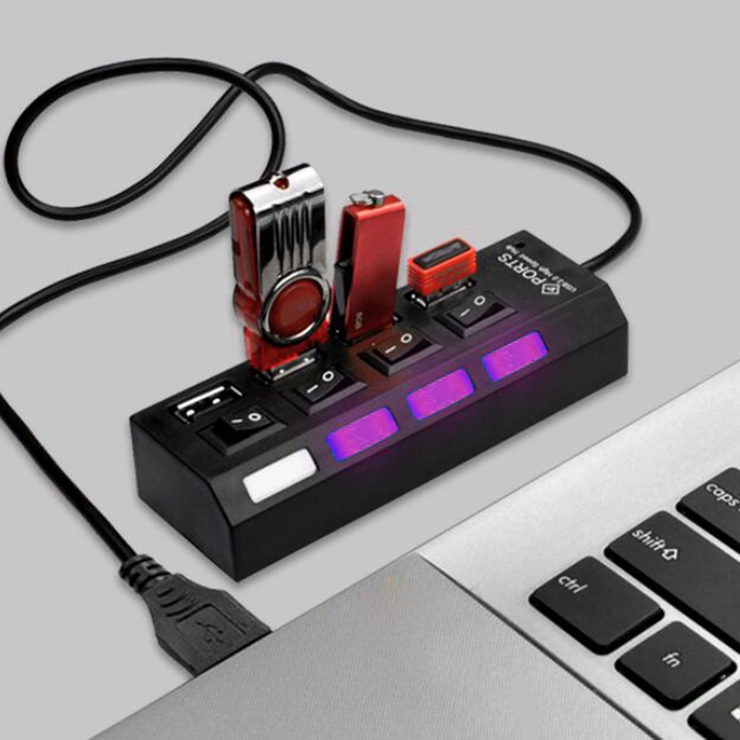 USB Hub 4 Ports Multifunctional Universal High Efficiency Space-saving High-speed Transfer with Switch Multi USB Splitter 2.0 Hub Adapter Expander Computer Accessories