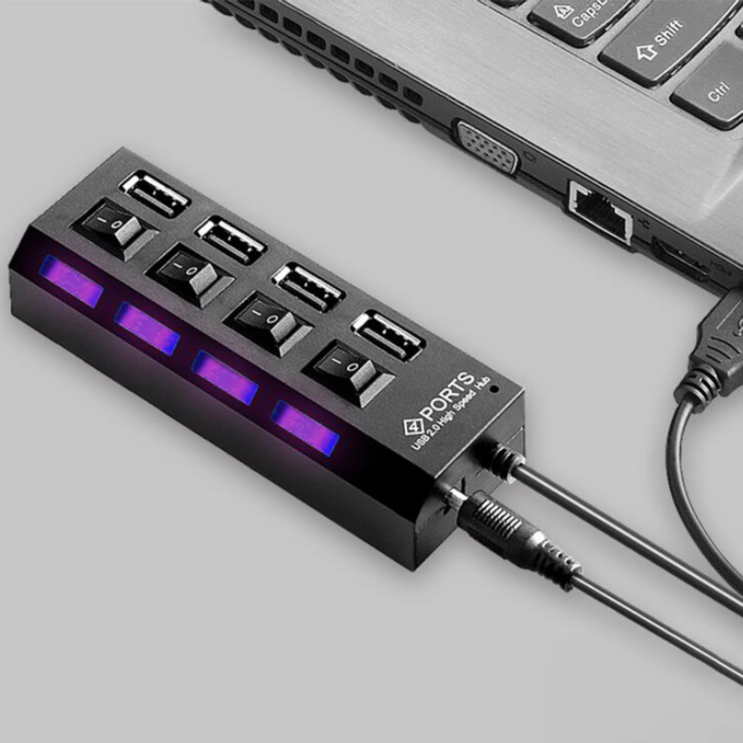 USB Hub 4 Ports Multifunctional Universal High Efficiency Space-saving High-speed Transfer with Switch Multi USB Splitter 2.0 Hub Adapter Expander Computer Accessories