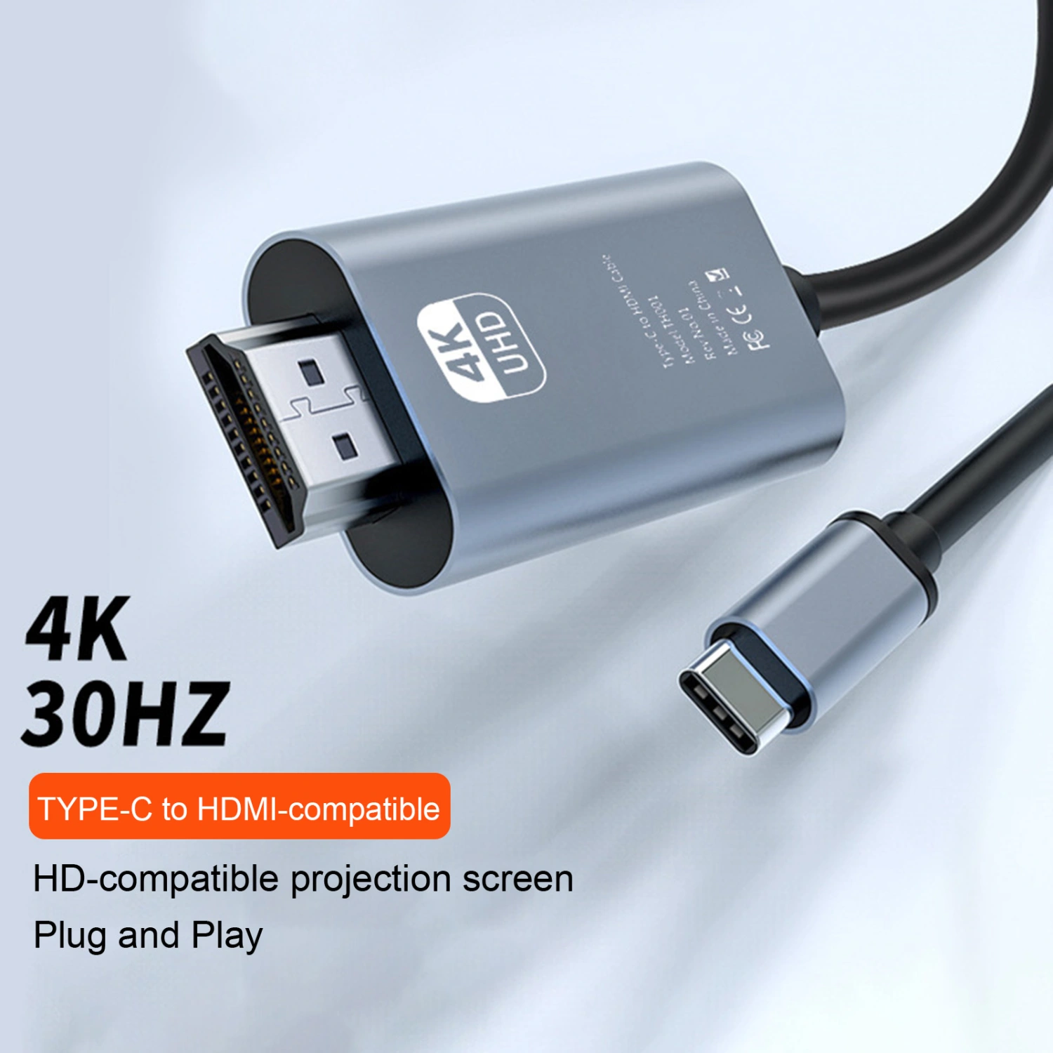 Type-C to HDMI-compatible Cord Plug Play High-Clarity Picture No-Delay High Speed Transmission 4K Converter Cable Home Use